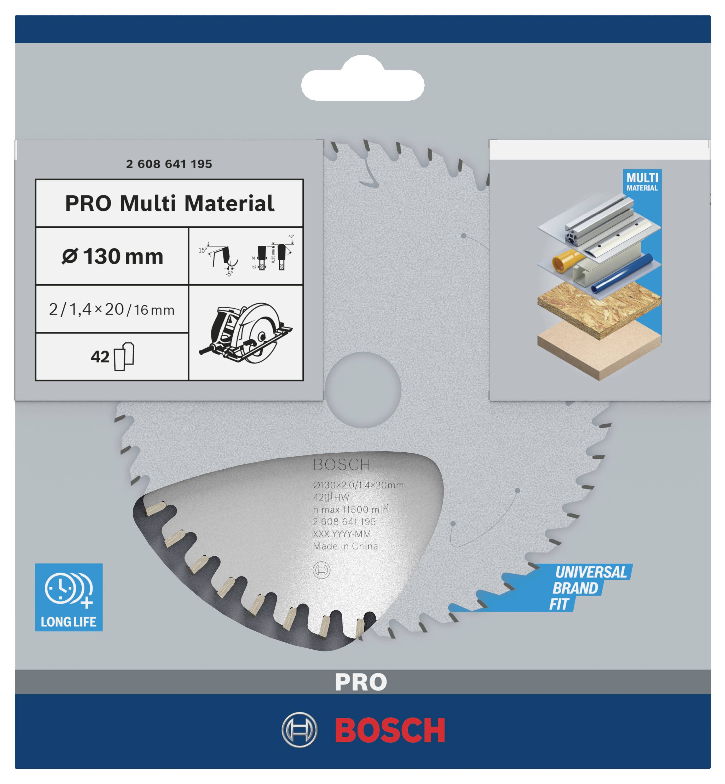 Bosch Accessories Multi Material 2608641195 Hartmetall Kreissägeblatt 130 x 20 x 2mm Zähneanzahl: 42 1St.