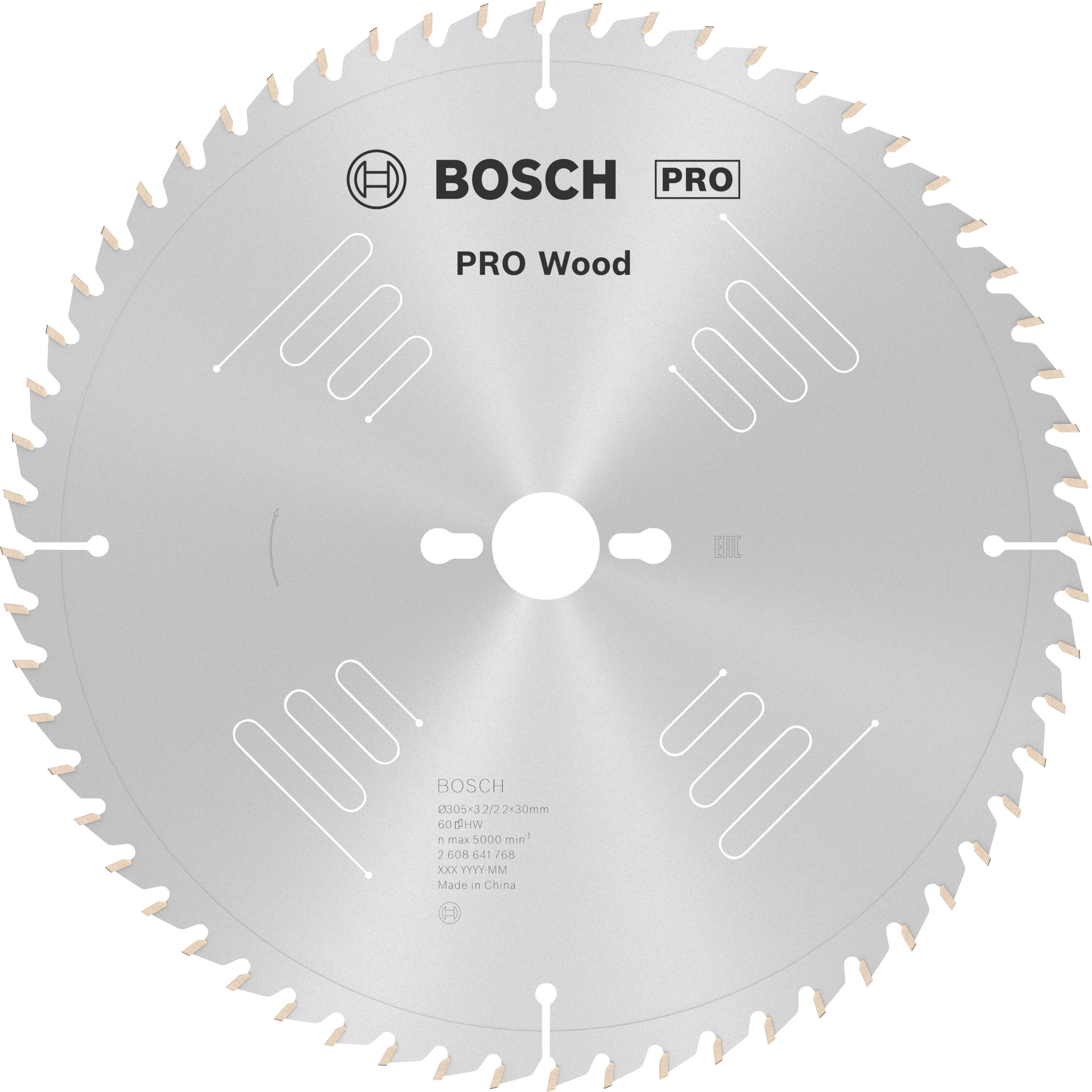 Kreissägeblatt für Holz von Bosch, Typ 'Pro Wood', mit 96 Zähnen. Entwickelt für präzises und effizientes Schneiden von Holzmaterialien.