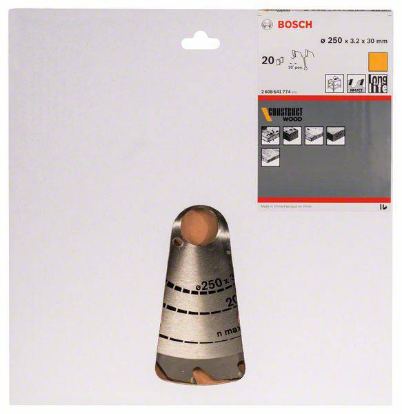 Bosch Accessories Construct Wood 2608641774 Hartmetall Kreissägeblatt 250 x 30 x 3.2mm Zähneanzahl: 20 1St.