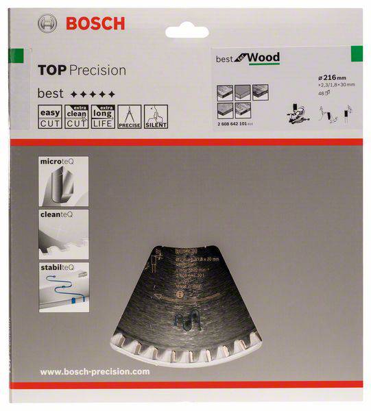 Bosch Accessories Top Precision 2608642101 Hartmetall Kreissägeblatt 216 x 30 x 2.3mm Zähneanzahl: 48 1St.