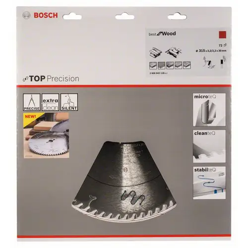 Bosch Accessories Top Precision 2608642118 Hartmetall Kreissägeblatt 315 x 30 x 3.2mm Zähneanzahl: 72 1St. Bosch Accessories Top Precision 2608642118 Hartmetall Kreissägeblatt 315 x 30 x 3.2mm Zähneanzahl: 72 1St.
