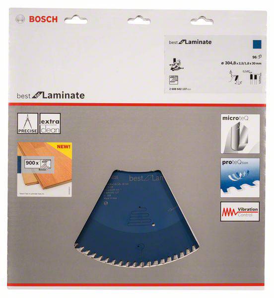 Sägeblatt von Bosch für Laminat, Ø 304 mm, präzise und vibrationsarm. Geeignet für saubere Schnitte durch Laminatmaterial.