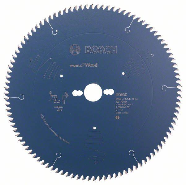 Kreissägeblatt von Bosch mit 60 Zähnen, geeignet für Holzbearbeitung. Logo und technische Spezifikationen sind auf der Oberfläche gedruckt.