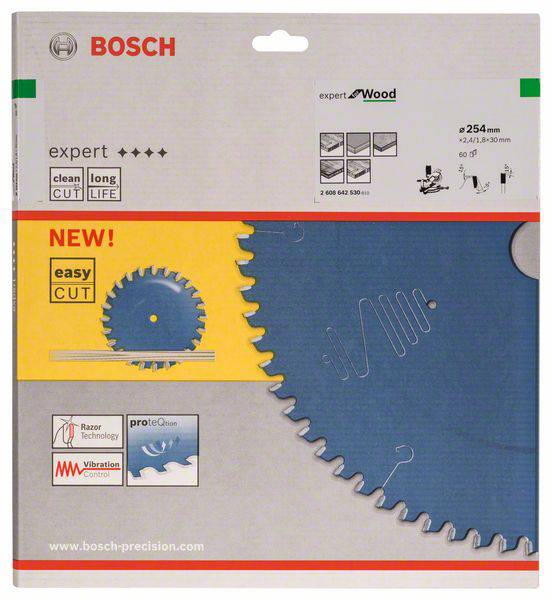 Bosch Kreissägeblatt, 254 mm, geeignet für Holz. Merkmale: Expert für Wood, Easy Cut, Razor Technology, lange Lebensdauer.