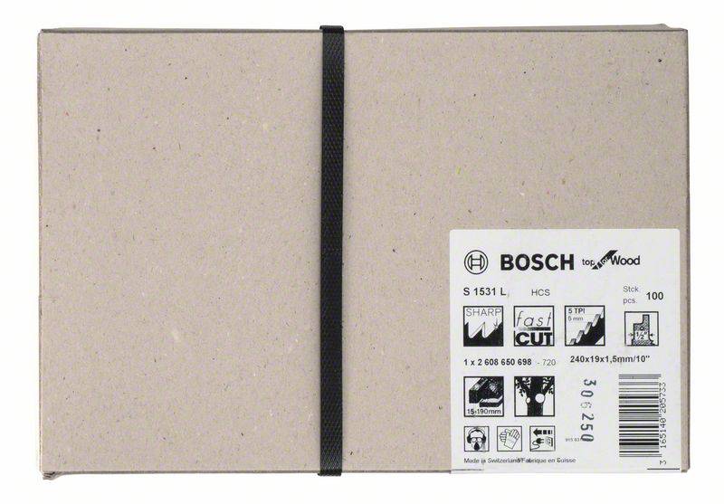 Bosch Accessories 2608650698 Säbelsägeblatt S 1531 L, Top for Wood, 100er-Pack Sägeblatt-Länge 240mm 100St.