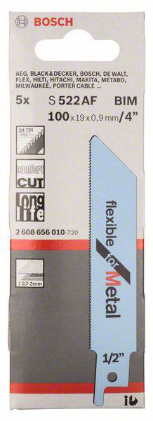 Bosch Accessories 2608656010 Säbelsägeblatt S 522 AF, Flexible for Metal, 5er 5St.