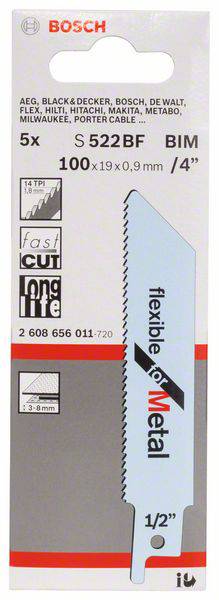 Bosch Accessories 2608656011 Säbelsägeblatt S 522 BF, Flexible for Metal, 5er-Pack 5 St.