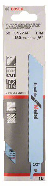 Bosch Accessories 2608656013 Säbelsägeblatt S 922 AF, Flexible for Metal, 5er-Pack 5 St.