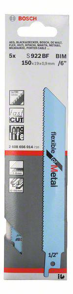 Bosch Accessories 2608656014 Säbelsägeblatt S 922 BF, Flexible for Metal, 5er-Pack 5 St.