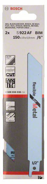 Bosch Accessories 2608656036 Säbelsägeblatt S 922 AF, Flexible for Metal, 2er-Pack 2 St.