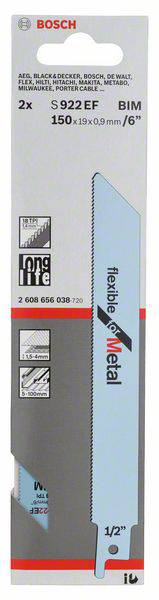 Bosch Accessories 2608656038 Säbelsägeblatt S 922 EF, Flexible for Metal, 2er-Pack 2St.