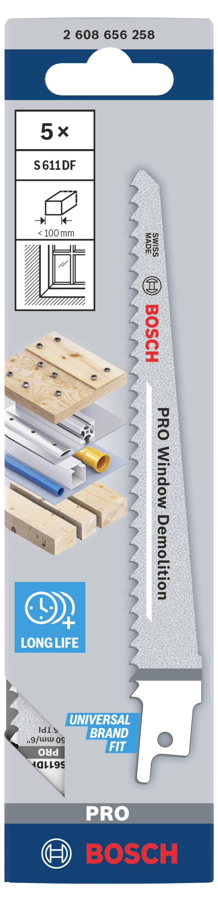 Bosch Stichsägeblatt-Set, 5 Teile, geeignet für Holz und Metall, hohe Lebensdauer, universelle Kompatibilität, abgebildet in Verpackung.