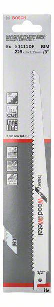 Bosch Accessories 2608656261 Säbelsägeblatt S 1111 DF Heavy for Wood and Metal, 5er-Pack Sägeblatt-Länge 225 mm 5 St.