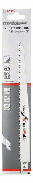 Bosch Accessories 2608656273 Säbelsägeblatt S 1111 DF Heavy for Wood and Metal, 2er-Pack Sägeblatt-Länge 225 mm 2 St.