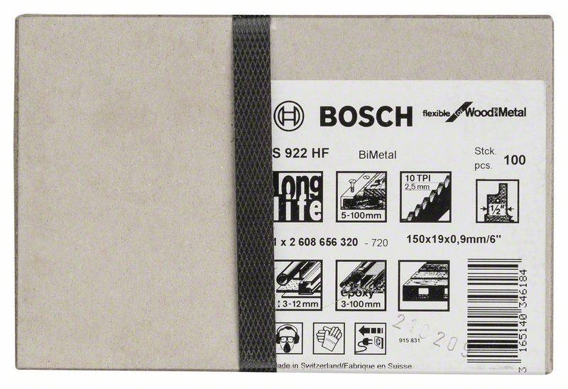 Bosch Accessories 2608656320 Säbelsägeblatt S 922 HF, Flexible for Wood and Metal, 100er-Pack, 150mm 100St.