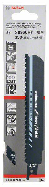Bosch Accessories 2608657525 Säbelsägeblatt S 936 CHF, Endurance for Heavy Metal, 5er-Pack 5 St.