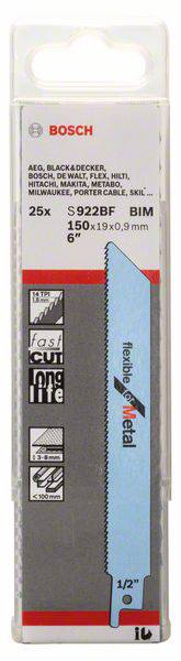 Bosch Accessories 2608657550 Säbelsägeblatt S 922 BF, Flexible for Metal, 25er-Pack 25 St.