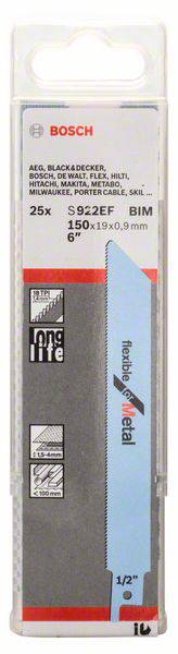 Bosch Accessories 2608657551 Säbelsägeblatt S 922 EF, Flexible for Metal, 25er-Pack 25 St.