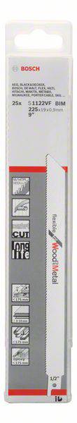 Bosch Accessories 2608657559 Säbelsägeblatt S 1122 VF, Flexible for Wood and Metal, 25er-Pack Sägeblatt-Länge 225 mm 25 St.