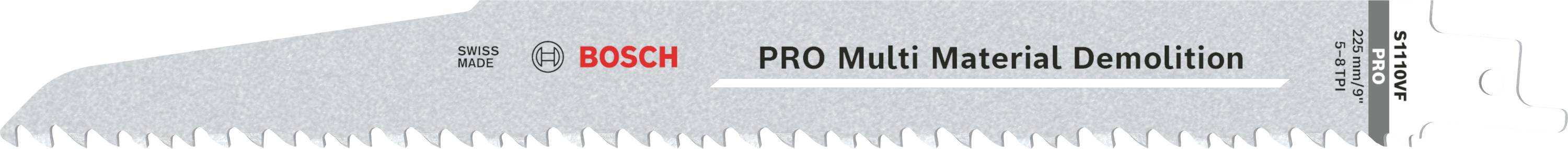 Sägeblatt mit der Aufschrift 'Bosch PRO Multi Material Demolition', geeignet für verschiedene Materialien in Abrissanwendungen.