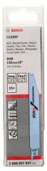 Bosch Accessories 2608657937 Säbelsägeblatt S 123 XF Progressor for Metal, 25er-Pack 25St.