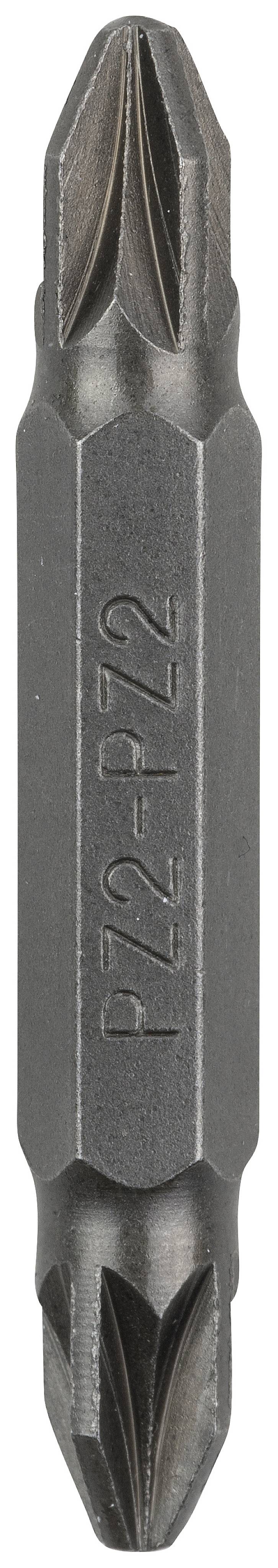 Schraubendrehereinsatz mit zwei Magnetbits, jeweils für Kreuzschlitzschrauben. Markiert mit 'PZ2-1/2'.