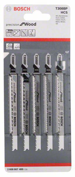 Bosch Accessories 2608667400 Stichsägeblatt T 308 BP Precision for Wood, 5er-Pack 5 St.