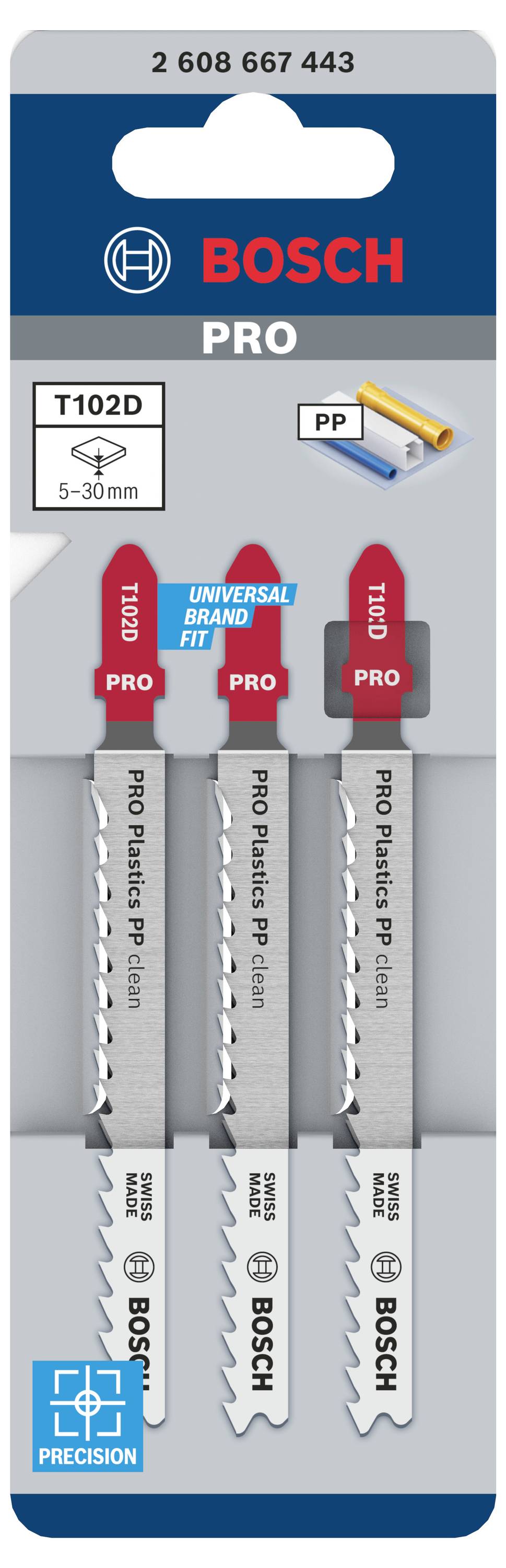 Bosch Accessories 2608667443 Stichsägeblatt T 102 D Clean for PP, 3er-Pack 3St.