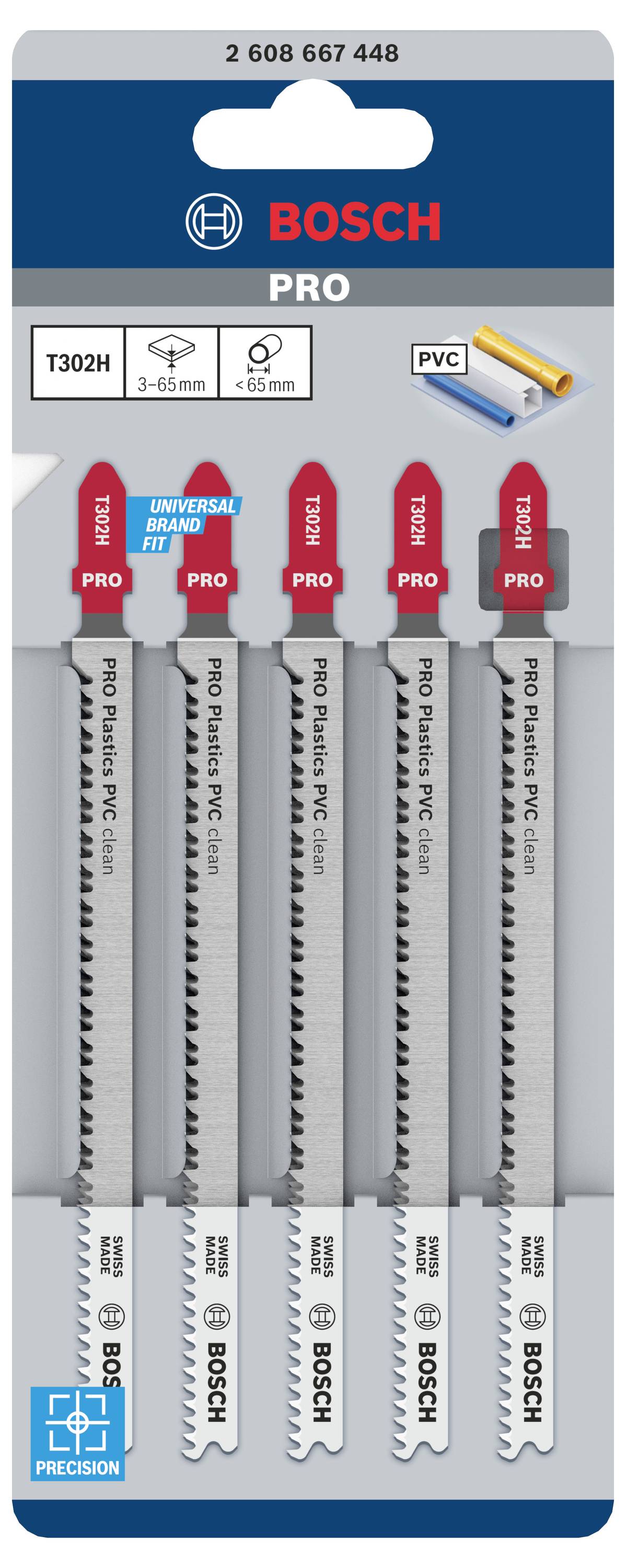 Bosch Pro-Sägeblatt-Set T302H, 5 Stück. Geeignet für Holz und PVC, präziser Schnitt. Schnittstärke: 3-65 mm.