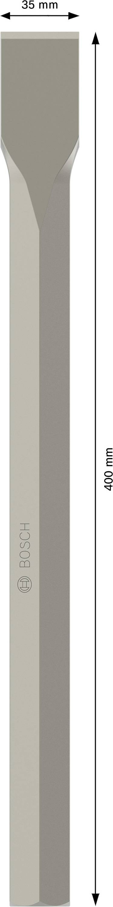 Meißel mit flacher Schneide für Abbrucharbeiten. Länge: 400 mm, Breite: 35 mm, Herstellername auf der Oberfläche geprägt.