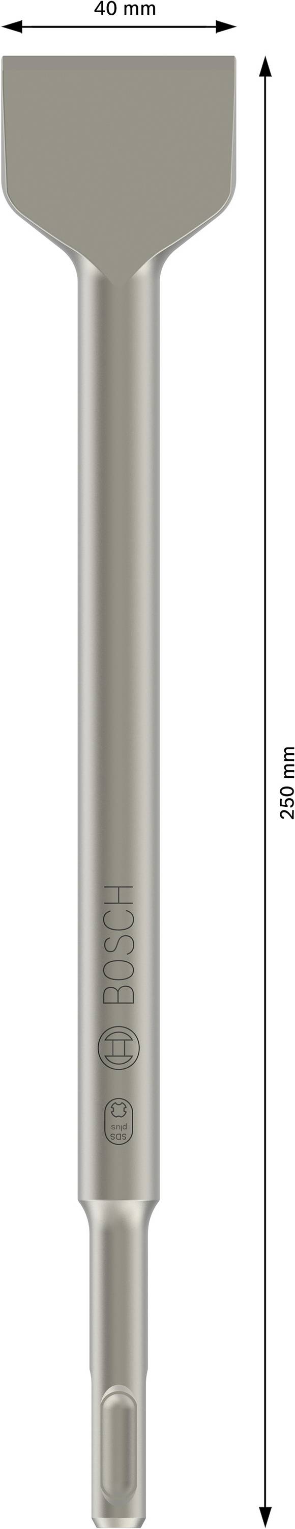 Flachmeißel mit einer Breite von 40 mm und einer Gesamtlänge von 250 mm. Geeignet für Arbeiten auf Beton oder Stein.