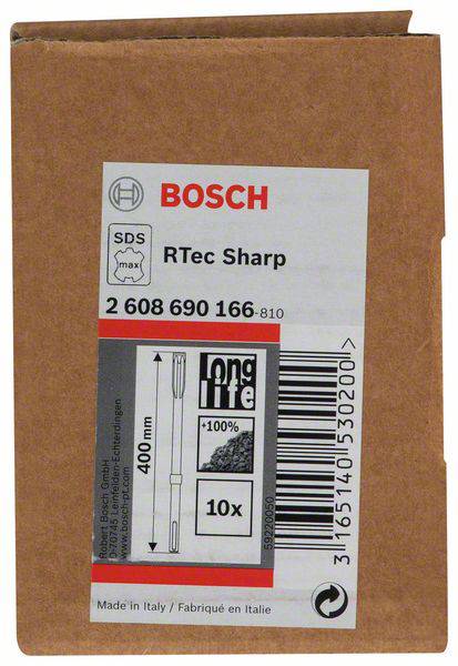 Bosch R-Tec Sharp Meißel, 400 mm Länge, SDS max, geeignet für Beton, Verpackung aus Italien, Barcode rechts.