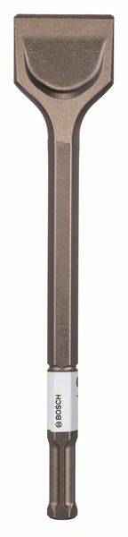 Ein Meißel mit flachem Kopf und sechskantigem Schaft, geeignet für den Einsatz mit einem Bohrhammer. Markiert mit dem Markennamen 'BOSCH'.