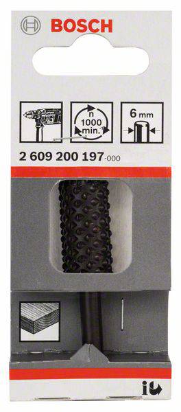 Bosch 6 mm Bohreraufsatz in Verpackung, geeignet für Metall- und Betonbohren, Drehzahl mindestens 1000 U/min empfohlen.