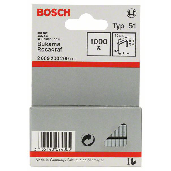 Bosch Accessories 2609200200 Flachdrahtklammern Typ 51 1000 St. Abmessungen (L x B) 6mm x 10mm
