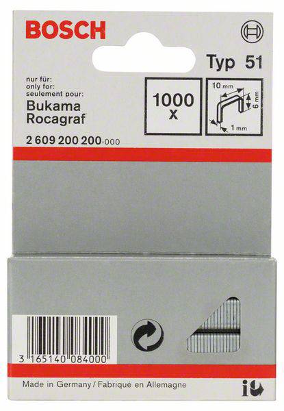 Bosch Accessories 2609200200 Flachdrahtklammern Typ 51 1000 St. Abmessungen (L x B) 6mm x 10mm