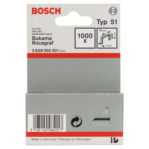 Bosch Accessories 2609200201 Flachdrahtklammern Typ 51 1000 St. Abmessungen (L x B) 8mm x 10mm Bosch Accessories 2609200201 Flachdrahtklammern Typ 51 1000 St. Abmessungen (L x B) 8mm x 10mm