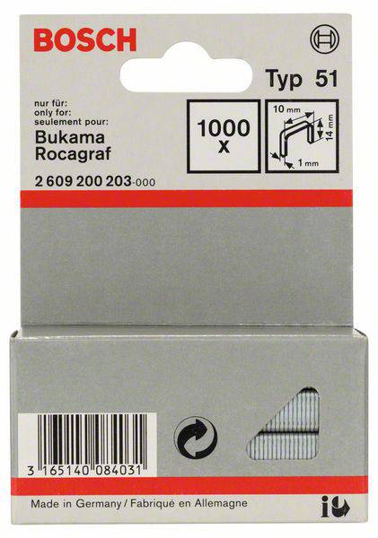 Bosch Accessories 2609200203 Flachdrahtklammern Typ 51 1000 St. Abmessungen (L x B) 14mm x 10mm