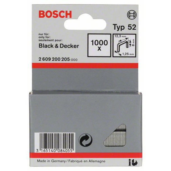 Bosch Accessories Flachdrahtklammer Typ 52, 12,3 x 1,25 x 8mm 1000 St. 2609200205 Abmessungen (L x B) 8mm x 12.3mm