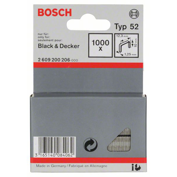 Bosch Accessories Flachdrahtklammer Typ 52, 12,3 x 1,25 x 10mm 1000 St. 2609200206