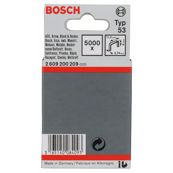 Bosch Accessories 2609200209 Feindrahtklammern Typ 53 5000 St. Abmessungen (L x B) 6mm x 11.4mm Bosch Accessories 2609200209 Feindrahtklammern Typ 53 5000 St. Abmessungen (L x B) 6mm x 11.4mm