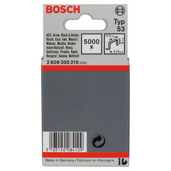 Bosch Accessories Feindrahtklammer Typ 53, 11,4 x 0,74 x 8 mm, 5000er-Pack 5000 St. 2609200210