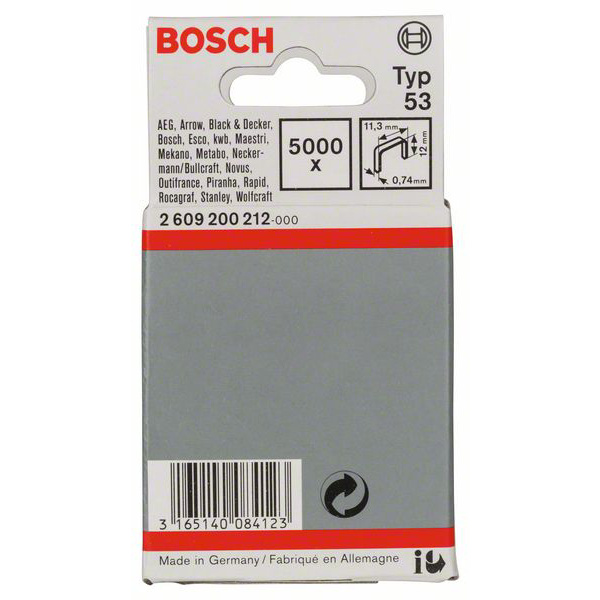 Bosch Accessories Feindrahtklammer Typ 53, 11,4 x 0,74 x 12 mm, 5000er-Pack 5000 St. 2609200212