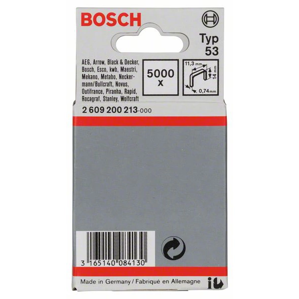 Bosch Accessories 2609200213 Feindrahtklammern Typ 53 5000 St. Abmessungen (L x B) 14mm x 11.4mm Bosch Accessories 2609200213 Feindrahtklammern Typ 53 5000 St. Abmessungen (L x B) 14mm x 11.4mm