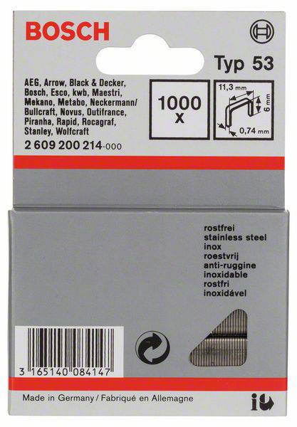 Bosch Accessories 2609200214 Feindrahtklammern Typ 53 1000 St. Abmessungen (L x B) 6mm x 11.4mm