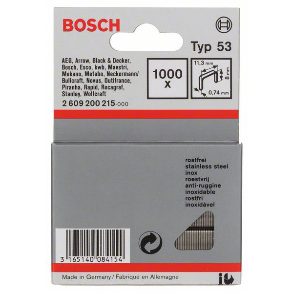Bosch Accessories 2609200215 Feindrahtklammern Typ 53 1000 St. Abmessungen (L x B) 8mm x 11.4mm
