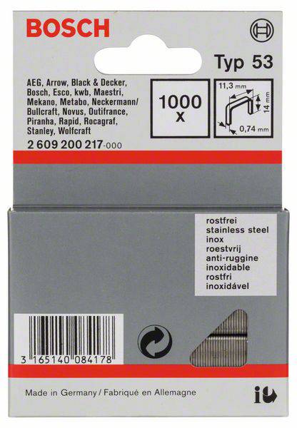 Bosch Accessories 2609200217 Feindrahtklammern Typ 53 1000 St. Abmessungen (L x B) 14mm x 11.4mm