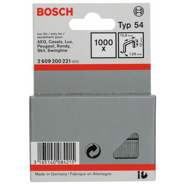 Bosch Accessories 2609200221 Flachdrahtklammern Typ 54 1000 St. Abmessungen (L x B) 12mm x 12.9mm Bosch Accessories 2609200221 Flachdrahtklammern Typ 54 1000 St. Abmessungen (L x B) 12mm x 12.9mm