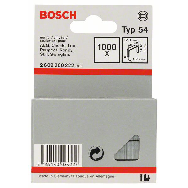 Bosch Accessories 2609200222 Flachdrahtklammern Typ 54 1000 St. Abmessungen (L x B) 14 mm x 12.9 mm