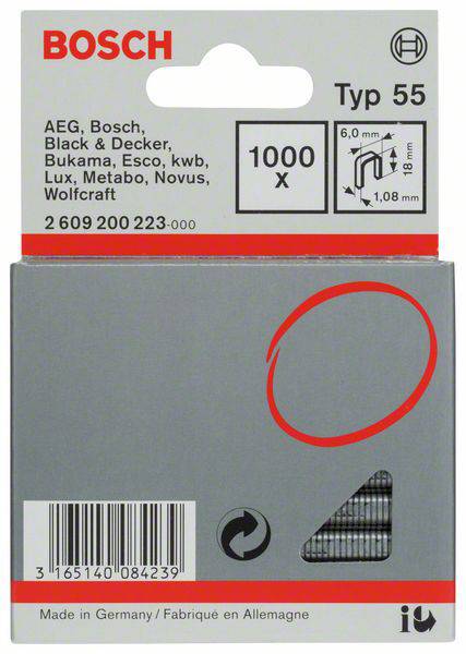 Bosch Accessories 2609200223 Schmalrückenklammern Typ 55 1000 St. Abmessungen (L x B) 18 mm x 6 mm